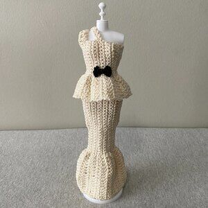Handmade Crochet Cream Off White Top + Skirt Outfit for 29cm Doll 2-Piece Set
